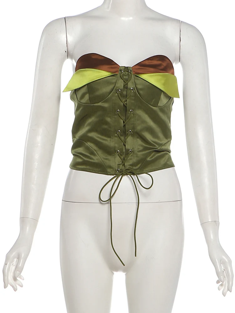 Weird Puss Sexy 2-teiliges Set für Damen, Farbblock-Design, gerafftes Satin-Tanktop mit Reißverschluss + Shorts mit Quasten-Patchwork und Pailletten, Hottie Street Suit – Detail 5