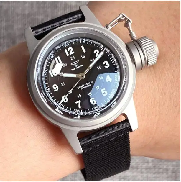 

NH35A PT5000 20ATM Waterproof 36mm Double Dome Glass Silver Sandblast Military Watch For Men Retro Automatic Screw Crown