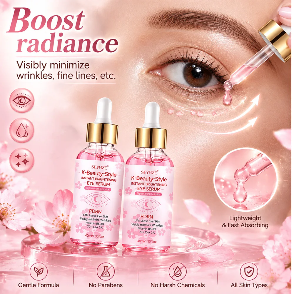 SEYHZE 2PCS Korean Luxury Eye Serum, PDRN Brightening Serum with Niacinamide, Collagen & Cherry Blossom. 3-in-1: Brighten, Moist