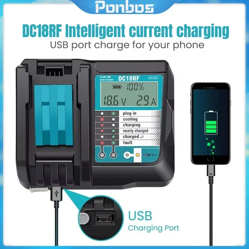 

DC18RF with LED screen USB port fast charger suitable for Makita power tools 14.4V-18V lithium battery