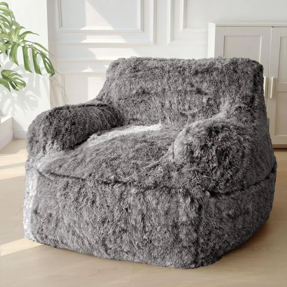 Giant Bean Bag Chair, Faux Fur Stuffed Bean Bag Couch with Filler Large Living Room Bean Bag Chair for Adults, Big Lazy Sofa