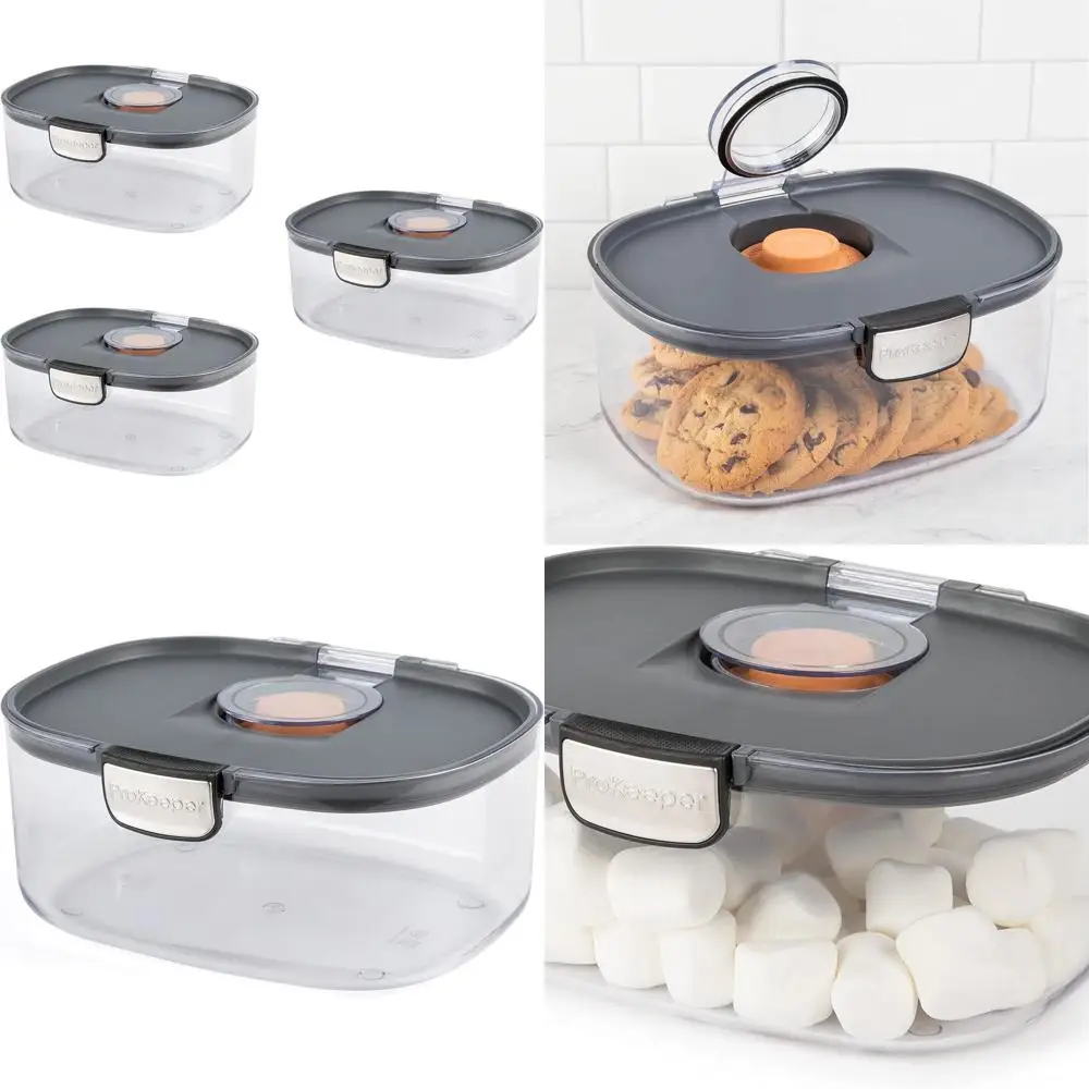 

Airtight Food Storage Container with Terracotta Disk, Stackable, Dishwasher Safe, 3 Quart, 3-Piece Set for Cookies and Baked Goo