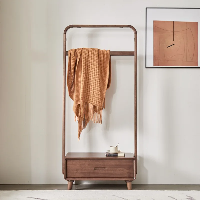 

Walnut coat rack floor to ceiling bedroom drawer solid wood hanger mobile living room storage rack