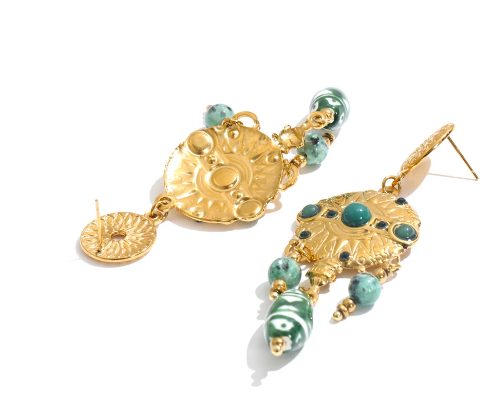 Yhpup Edelstahl-Ohrringe mit grünen Keramiksteinen, 18K Goldfarbe, PVD-beschichtet, 2027 Frühlingsstil Charm-Schmuck – Detail 3