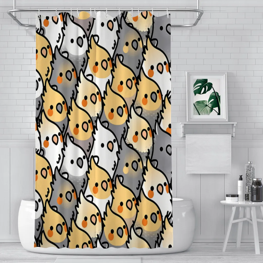 Chubby Cockatiel Shower Curtains Cute Bird Animal Waterproof Fabric Creative Bathroom Decor with Hooks Home Accessories