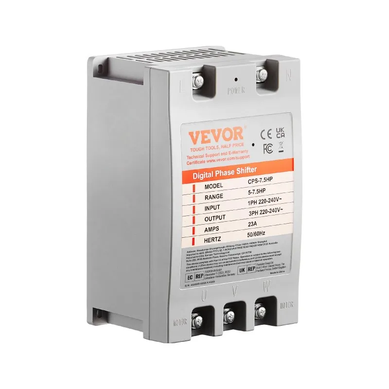 VEVOR 3 Phase Converter- 7.5HP 23A 220V Single Phase to 3 Phase Converter, Digital Phase Shifter for Residential & Light Commerc