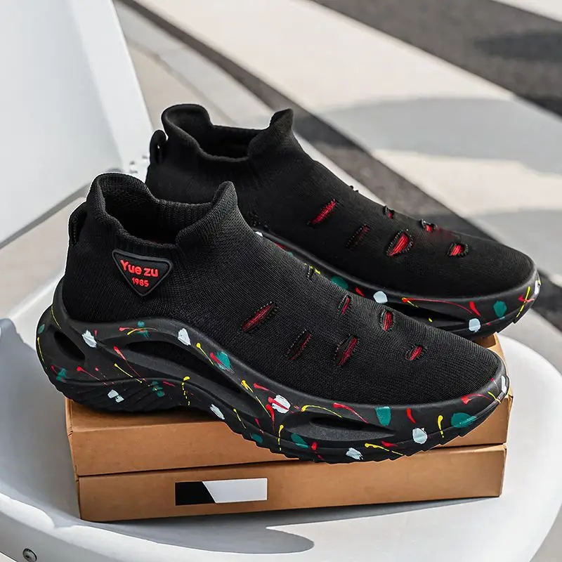 2026 Lightweight Stretch Mesh Thick Sole Height Increasing Sneakers Summer Breathable Non-Slip Durable Casual Sock Shoes Men view 5