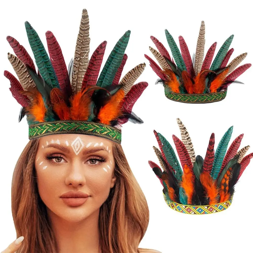 

Personalized Colorful Feathers Feather Headwear Adjustable Strap Peacock Costume Indian Headband Feather Crown Carnival