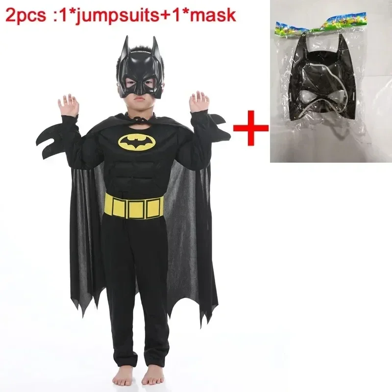 Kids Bat Cosplay Jumpsuit Hero Costume Suit with Cape Mask Men Superhero Wayne Cosplay High quality Halloween Carnival Party