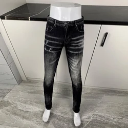 Streetwear Mode Männer Jeans Retro schwarz grau Stretch Slim Fit zerrissene Jeans Männer Vintage Designer hochwertige Marke Jeans hose