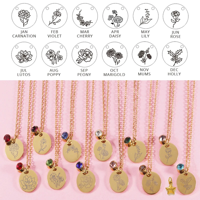Birth Flower Necklace - Kalung Batu Kelahiran Kristal untuk Wanita