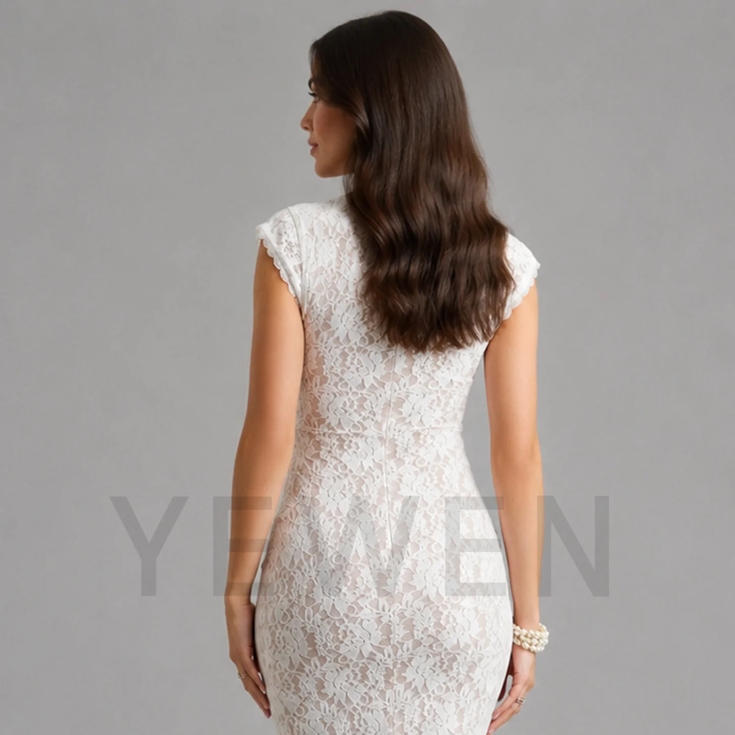 White Lace Maternity Dress Bodycon Midi Baby Shower Gown Pregnancy Dress - view 4