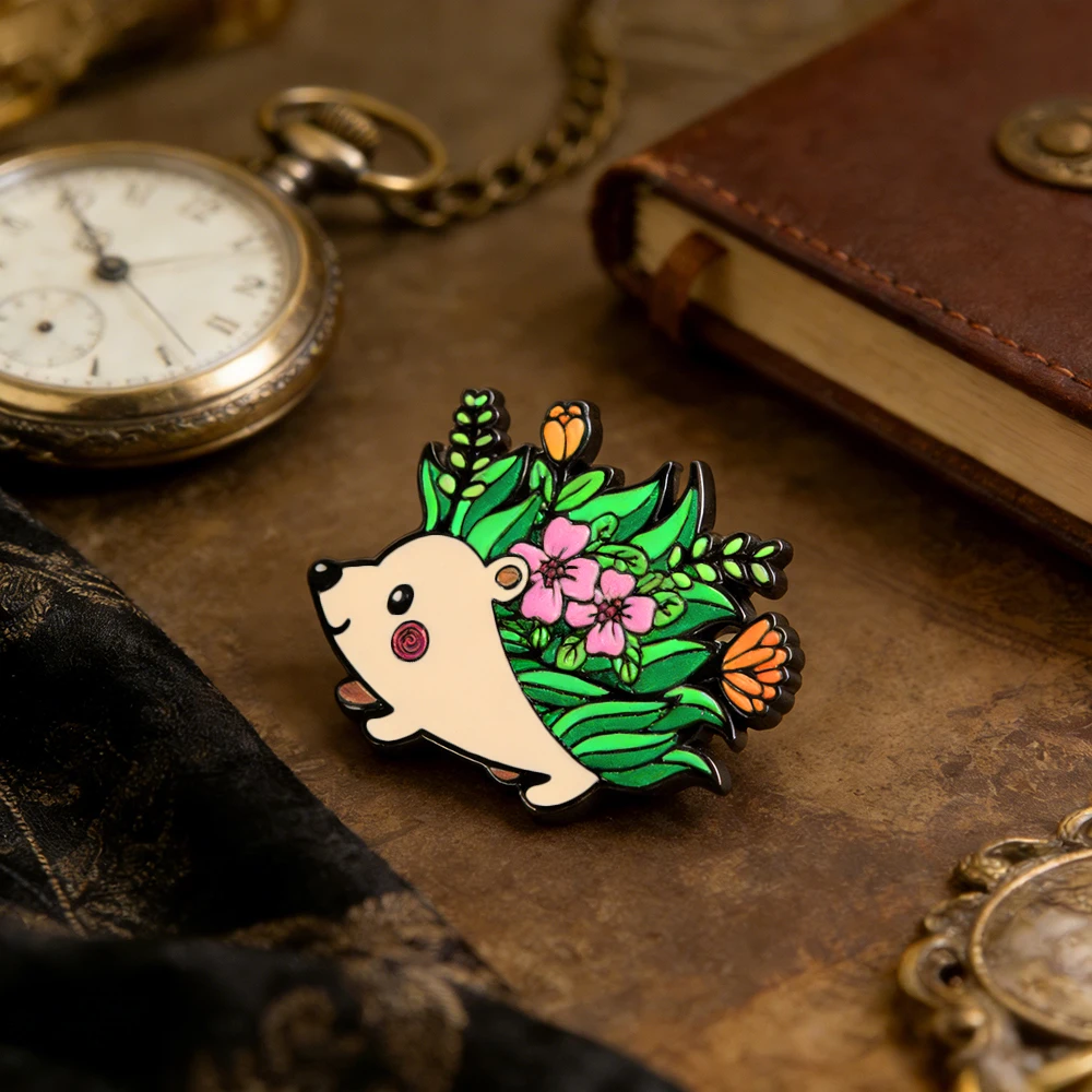 Niedliche Garten-Brosche mit Igel-Motiv, Cartoon-Garten-Abzeichen, Blumen- und Tier-Emaille-Anstecknadel, kreative Rucksack-Dekoration – Detail 6
