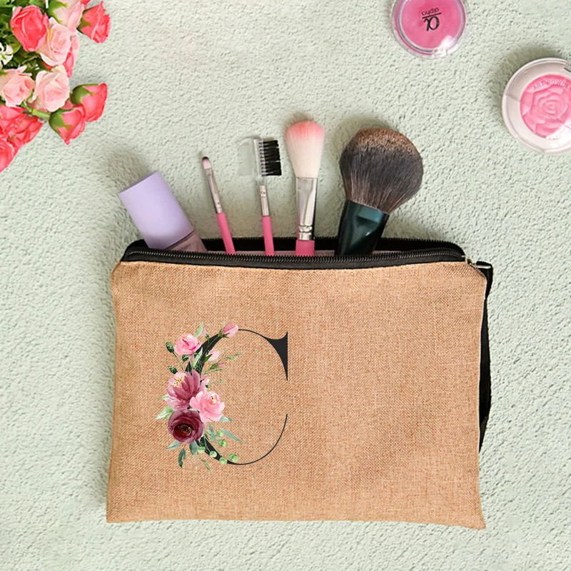 Custom Name Flower Letter Cosmetic Bag Bachelorette Party Neceser Makeup Bags Zipper Pouch Toiletry Organizer Bridesmaid Gifts