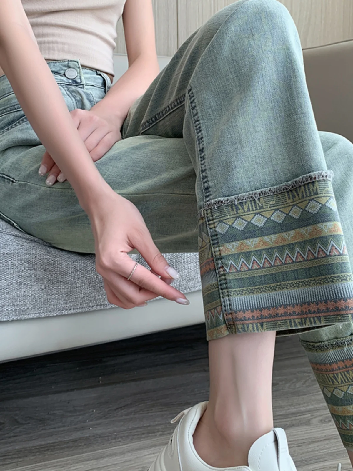 

Прямые джинсы с высокой талией, женские модные облегающие летние новые свободные брюки-трубы с французским хлебом, утягивающие девять очков