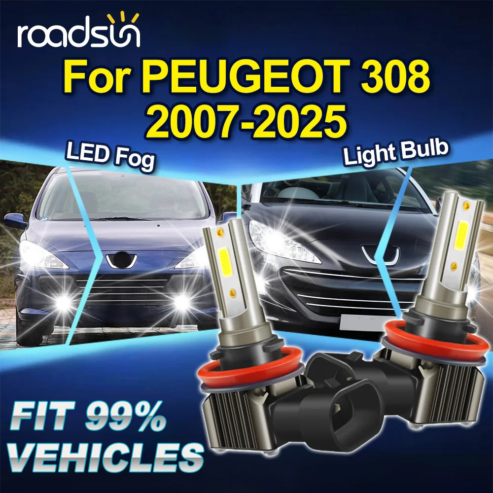 

ROADSUN 2 шт. светодиодные лампы Canbus H8 H9 H11 для противотуманных фар PEUGEOT 308 2007-2025
