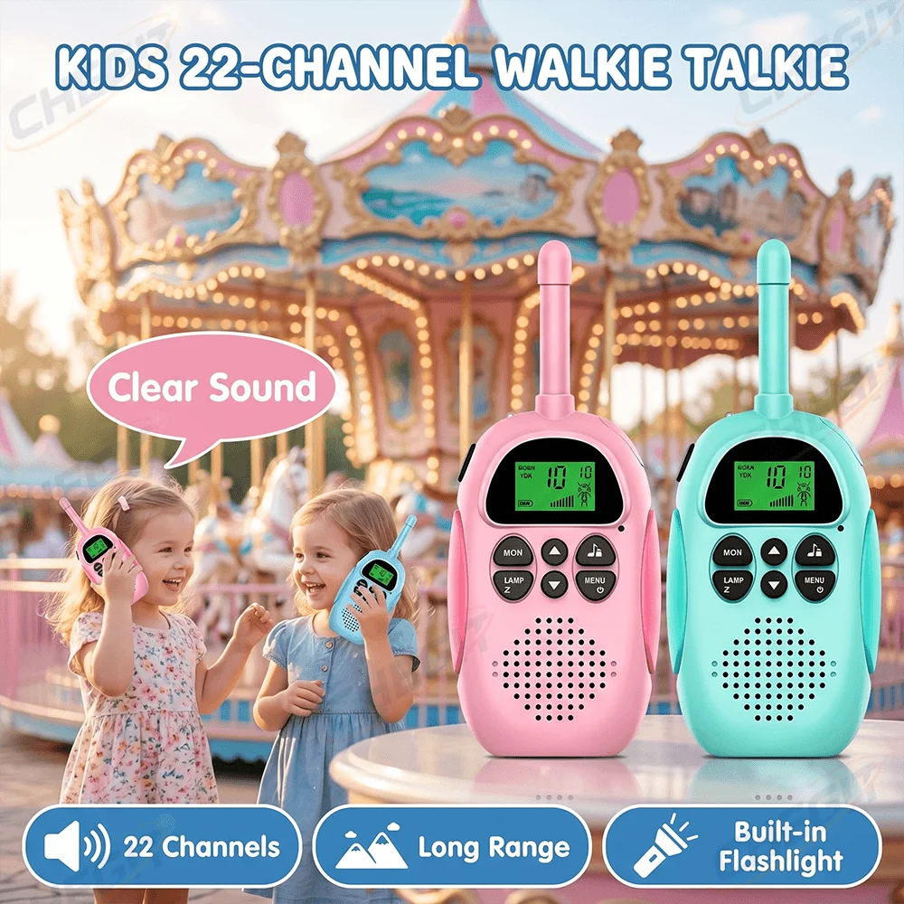 

2 Pack Walkie Talkies for Kids Toys Rechargeable Battery Walkie Talky 22 Channels 2 Way Radio 3KM Long Range for Children Gifts