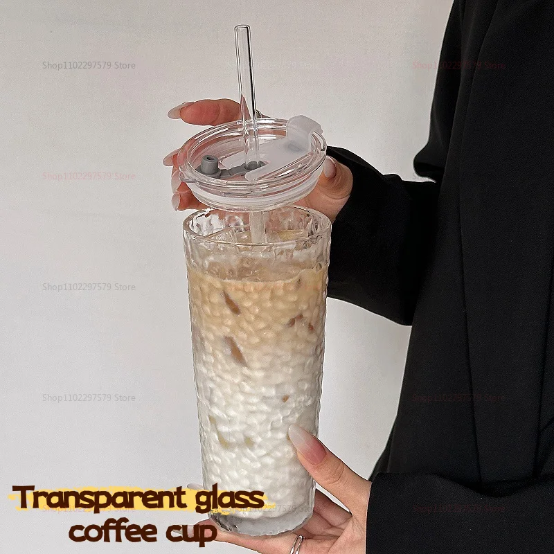 Taza de jugo transparente de gran capacidad con tapa, botella de agua de cristal de nicho de paja para oficina, fiesta en casa, vajilla duradera