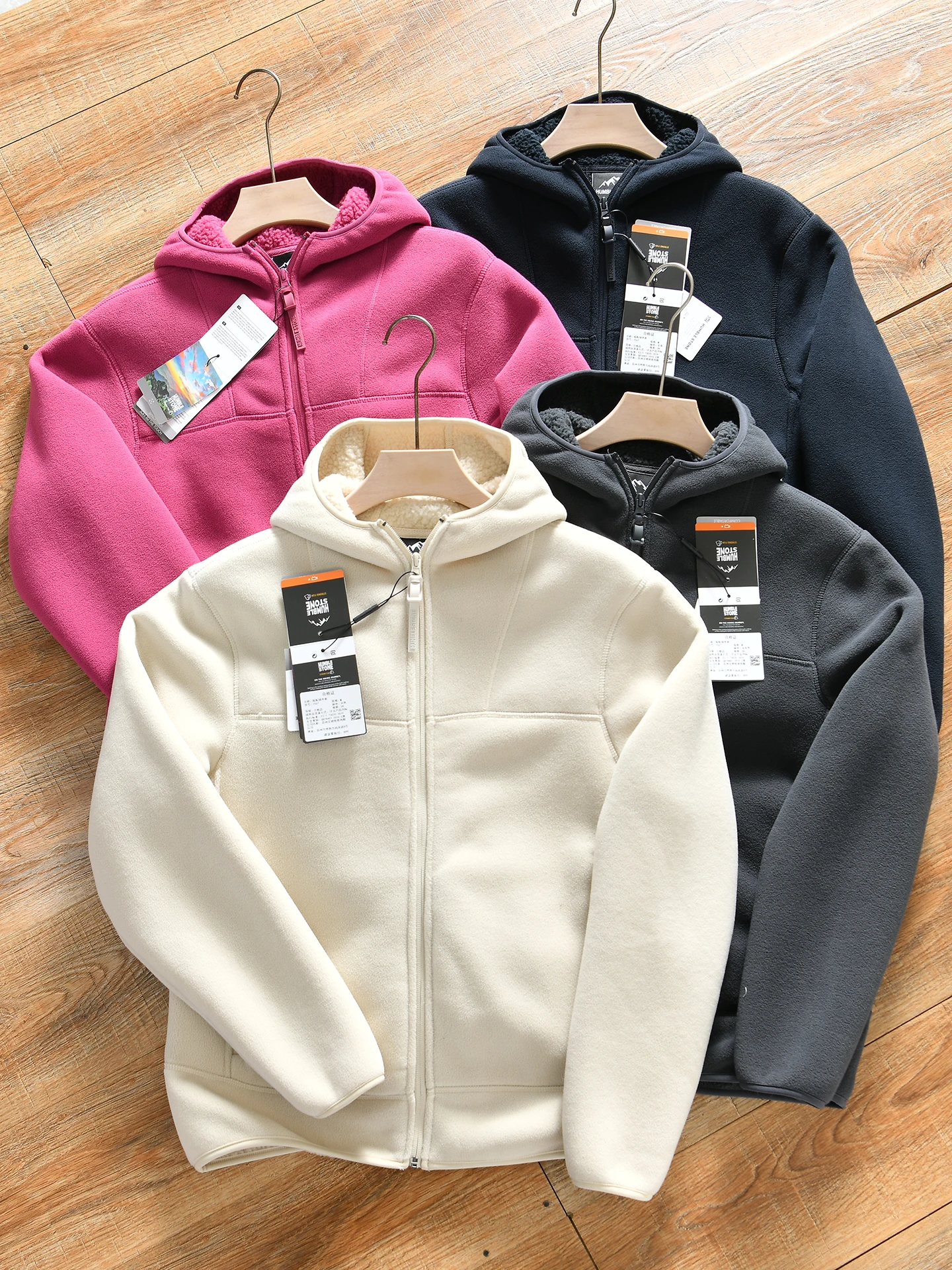 3D Stereo Cutting Faux Velvet Jacket Men's Outdoor Casual Fleece Jacket Thickened Long Sleeve Zipper Closure Hat Design