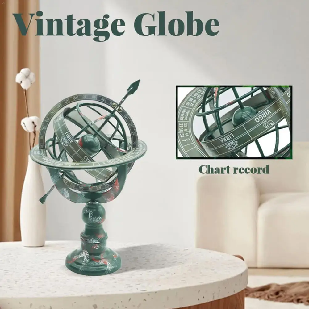 

Globe Desktop Ornaments Retro Metal Handicrafts Hollow Out Design Birthday Gifts For Boys Adjustable Angle Home Decor Statue