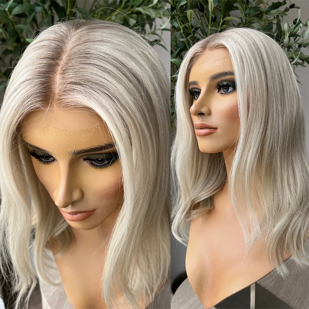 

Snow White Blonde Glueless Synthetic Wig Lightest Roots 13X4 Lace Front Wig Natural Waves Pre Plucked Realistic Wig for Women