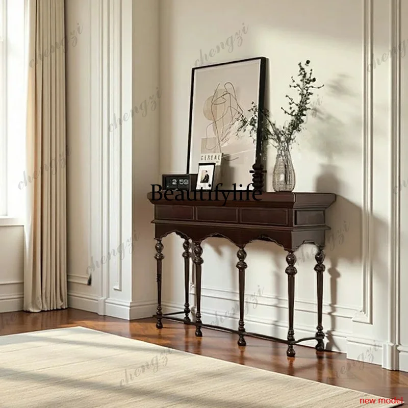 Asmt114French retro solid wood porch cabinet entry foyer, American small apartment living room storage, decorative cabinet