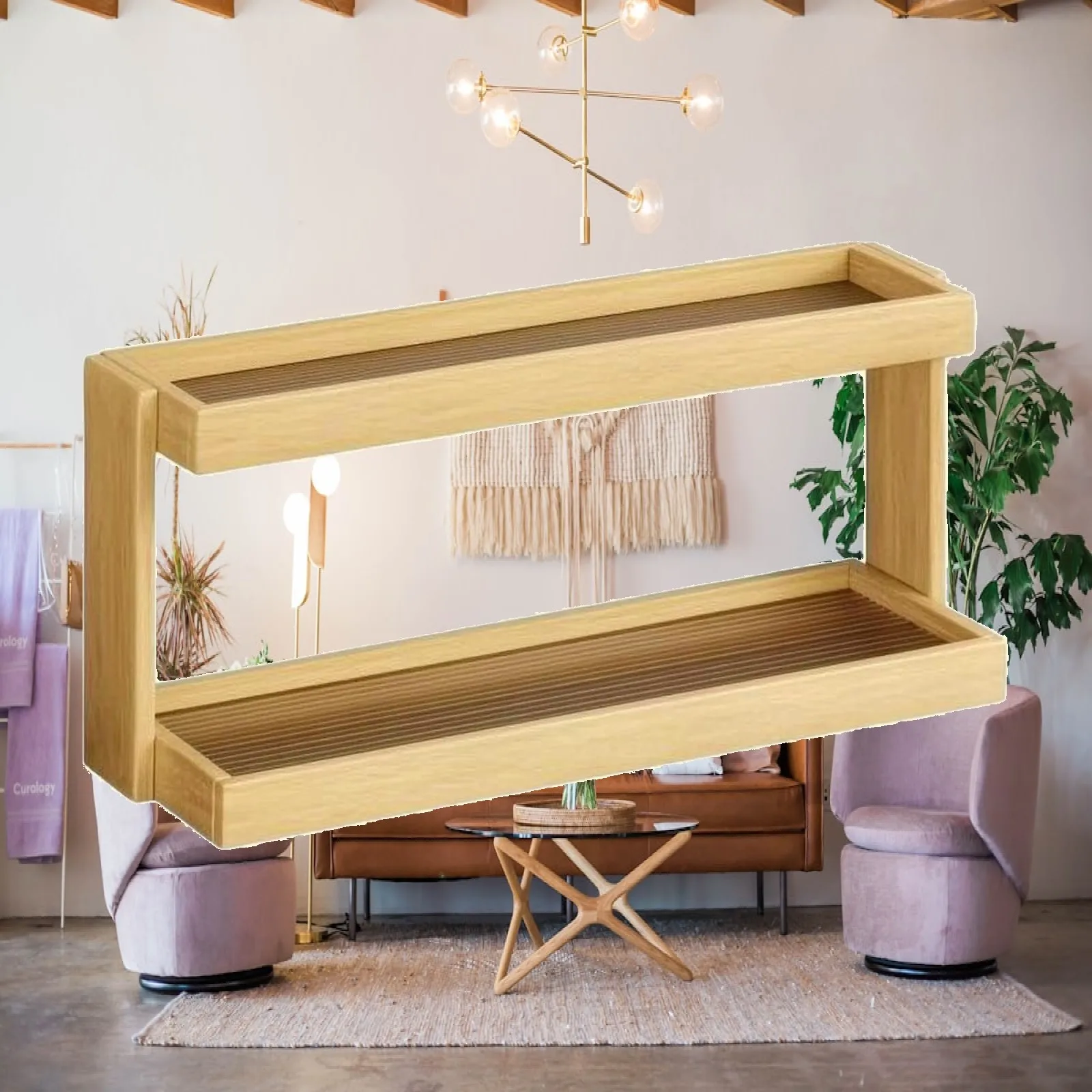 Cup Rack with Bamboo Frame Natural Storage Display Shelf with Acrylic Panels Coffee Bar Shelf Space-Saving