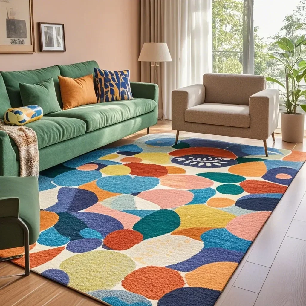 VIKAMA Velvet Area Rug, Non-slip Dopamine Color Washable Stain Resistant for Living Room Sofa Coffee Table Decor