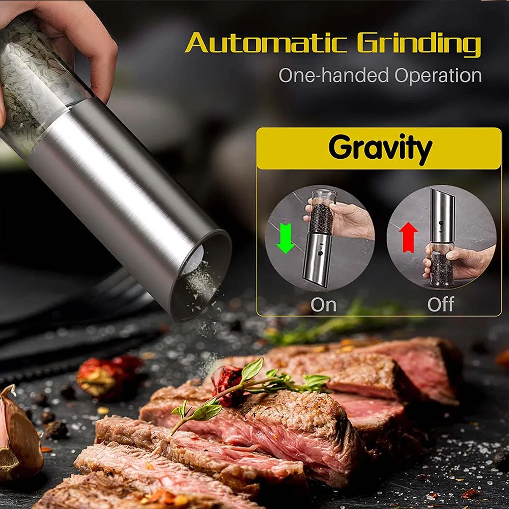 New Cheap USB Rechargeable Electric Salt And Pepper Grinder Set Automatic Stainless Steel Spice Mills Shakers Kitchen Tool
