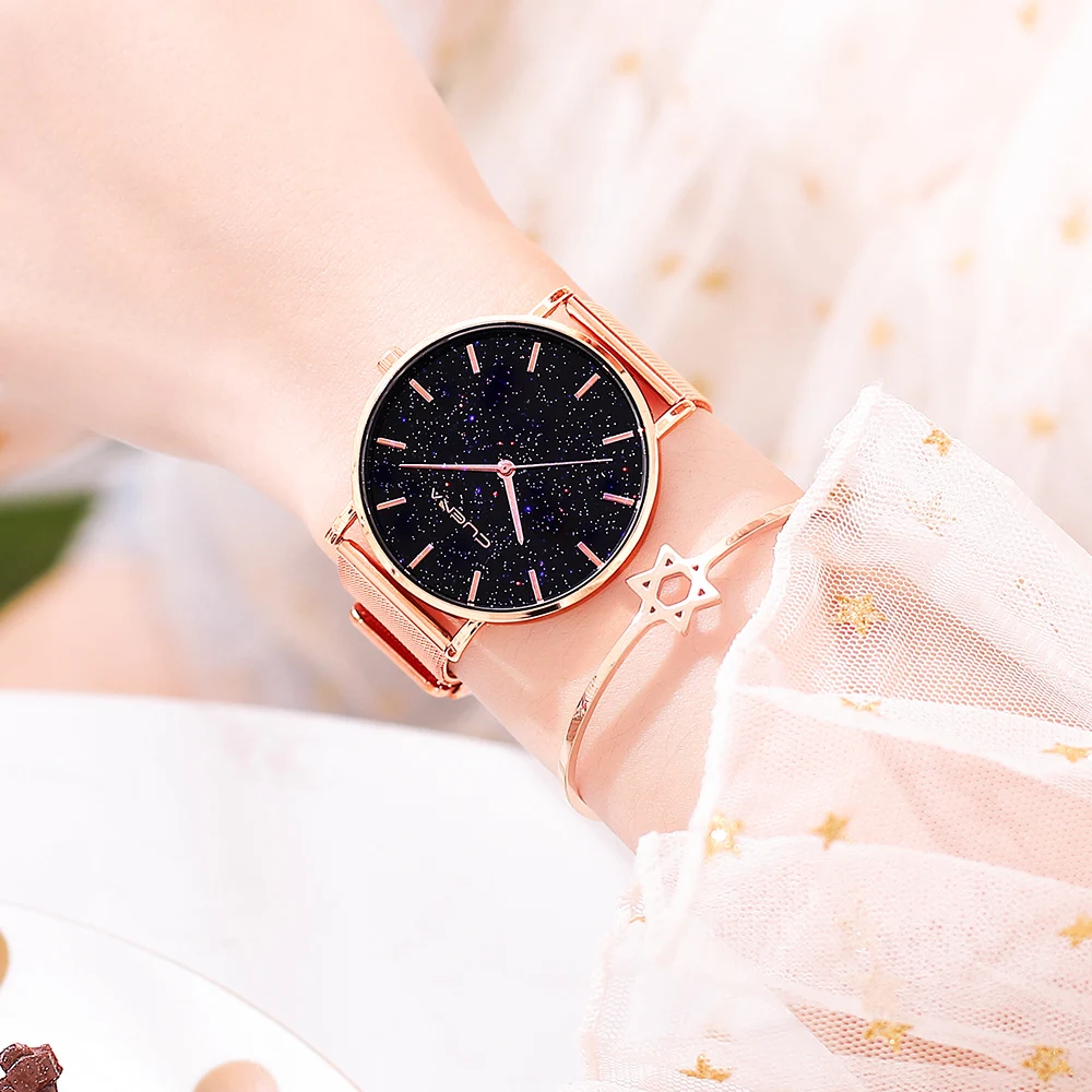 Top Brand Women Watches New Flash Stars Stainless Steel Mesh Quartz Watch Fashion Casual Ladies Wristwatches Clock Montre Femme
