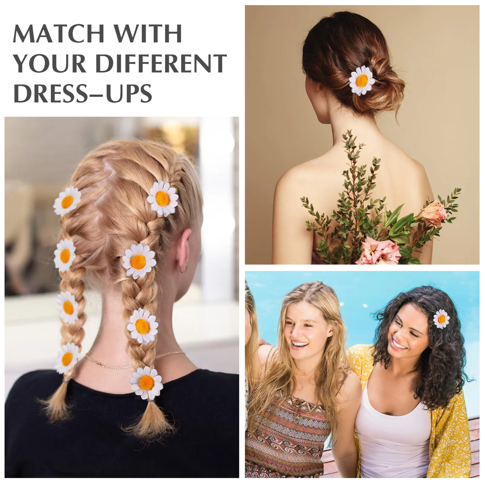 

12 Pcs White Daisy Hairpin Styling Clips Girls Barrettes Accessories Faux Baby Hair Decor Wedding Party Daily Use Hair Tools