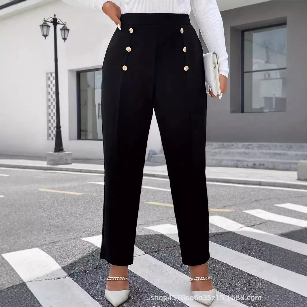 

Женские повседневные брюки больших размеров с высокой талией и широкими штанинами в европейском и американском стиле, модная повседневная одежда для пригородных поездок