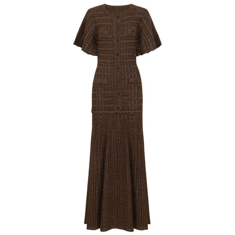 

Elegant High-Quality Summer New Style Slimming Short-Sleeve round Neck Bright Thread Dress Glittering Diamond mid Waist Bodyc...