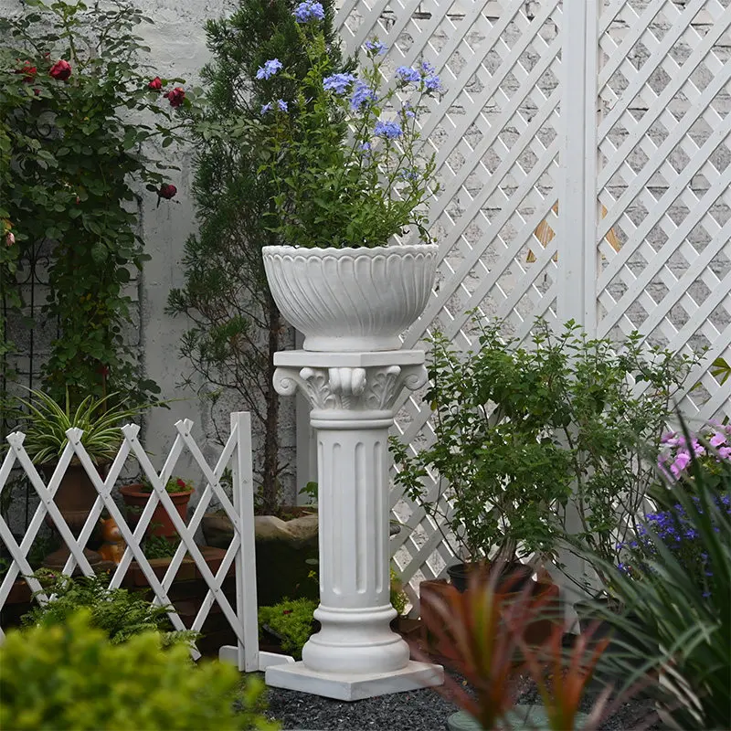 European Round Roman Column Planter Creative FlowerPot for Garden Vintage Stone Look Bonsai Pot for Courtyard Large Plant Holder