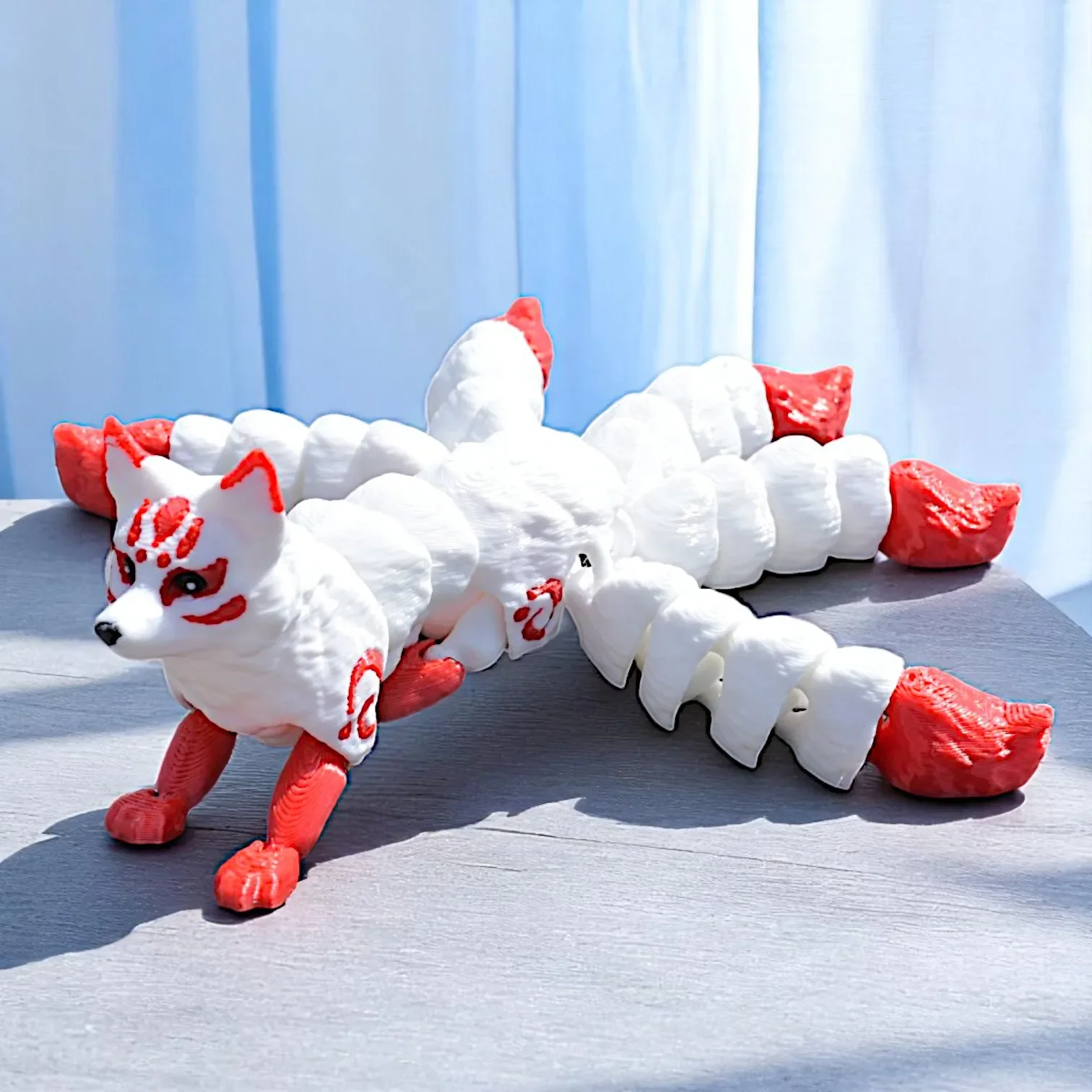 

3D Printed Fox Ornament Animal Model Joints Movable Five Tailed Fox Stress Relief Toys Home Desktop Ornament