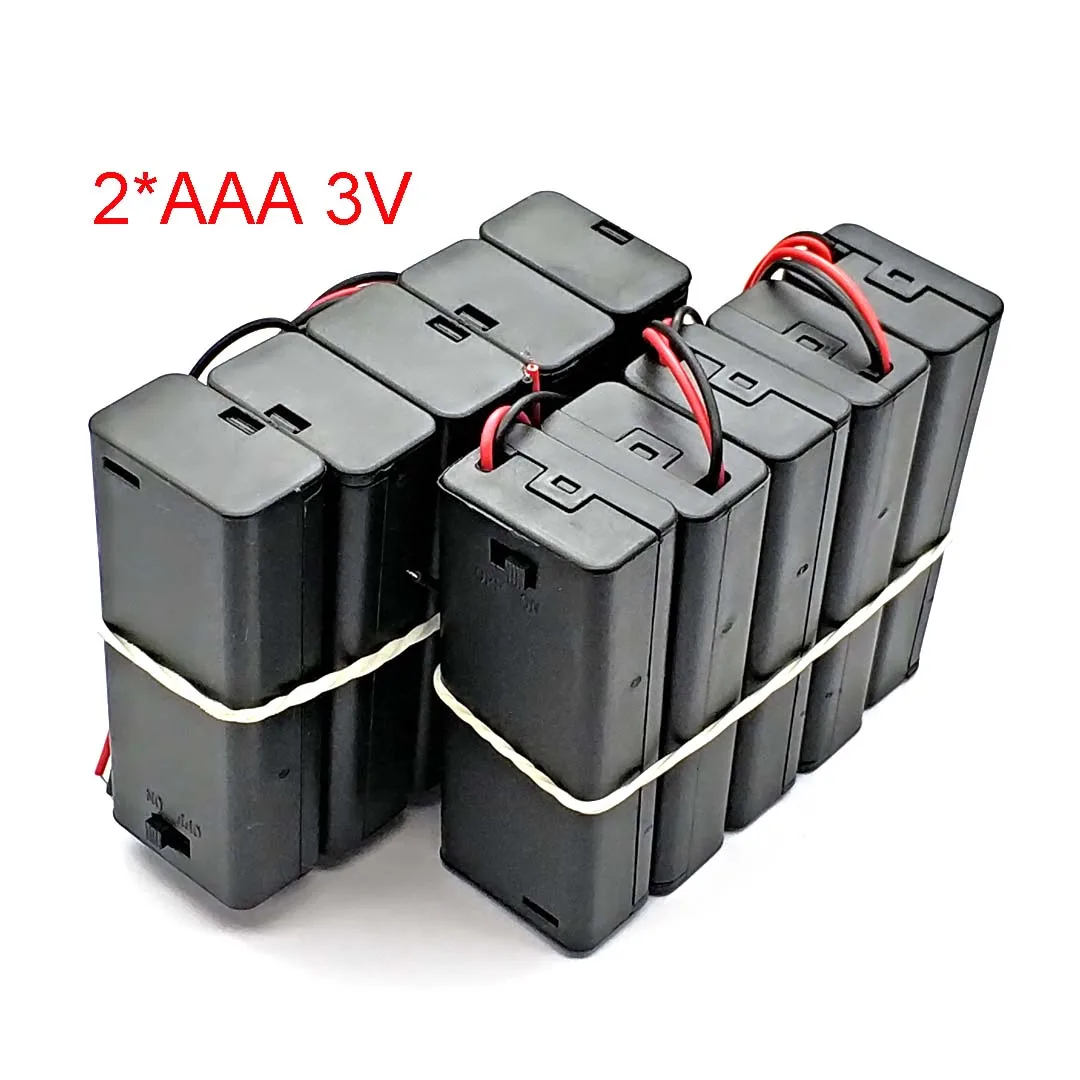 10 Stück AAA7-Batteriegehäuse (2/3/4), aus ABS-Kunststoff, mit roten und schwarzen Kabeln, ausgestattet mit Schaltern, geeignet für DIY-Schaltungen ohne Batterien. – Detail 2