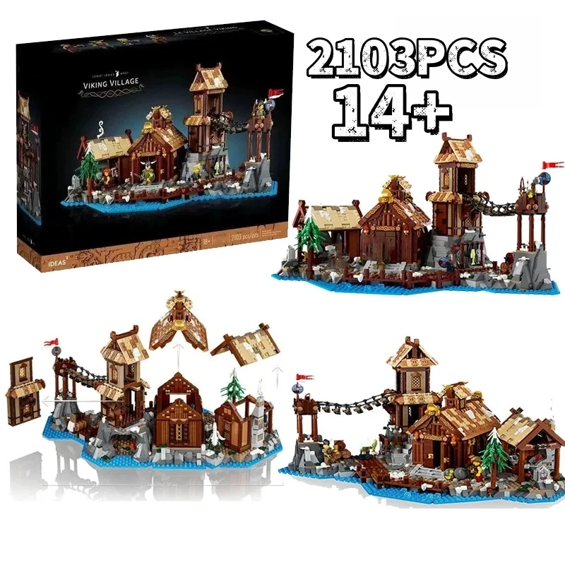 

Новинка 2026 года, 2103 шт., Moc 21343, европейская средневековая модель с видом на улицу, деревня викингов, головоломка на заказ, креативные идеи, детская игрушка, подарок на день рождения