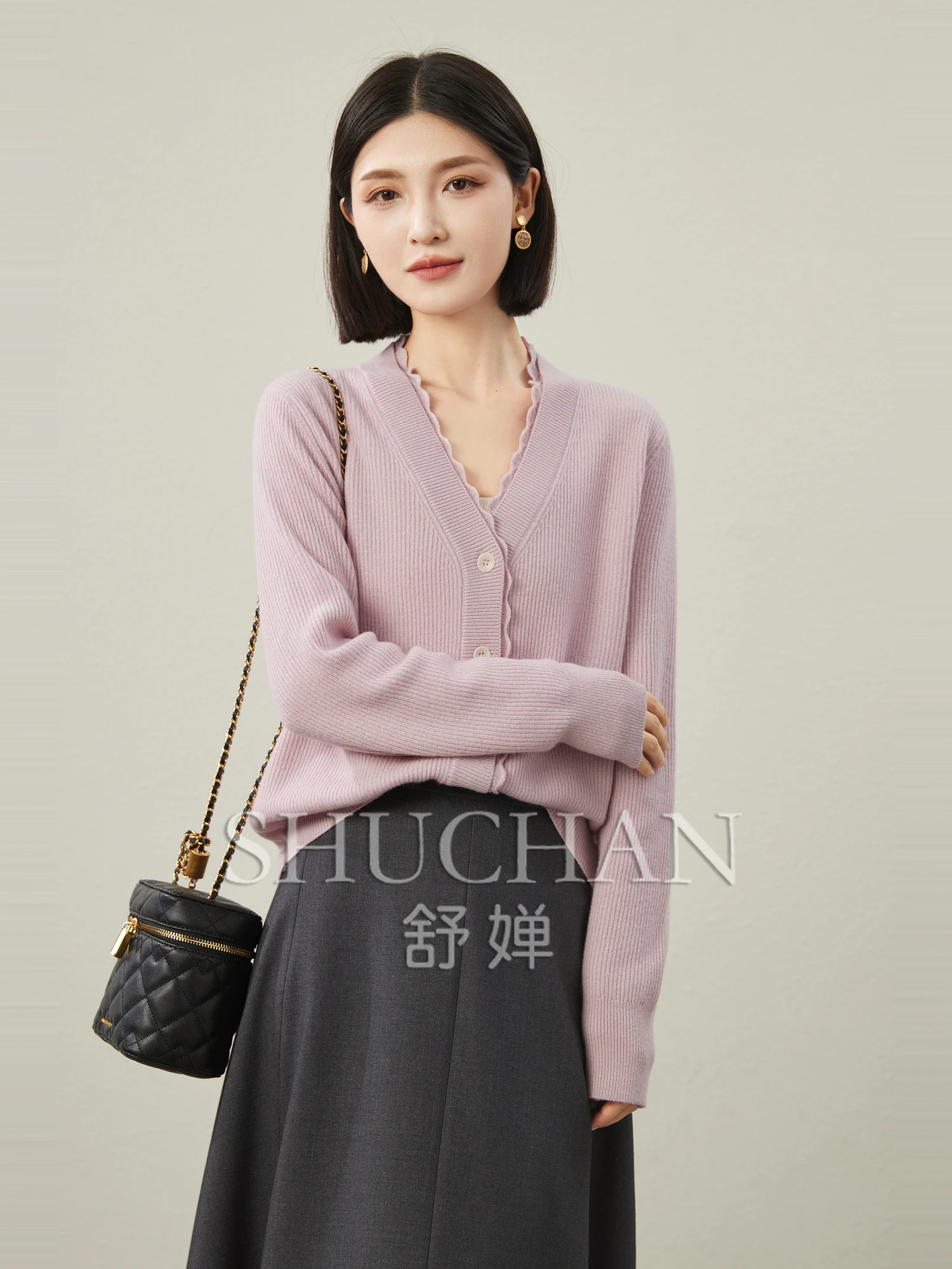 

Good Quality 1OO% Wool V-neck Knitted Cardigan 25 Spring Sueters De Mujer Sweaters for Women Korean Fashion