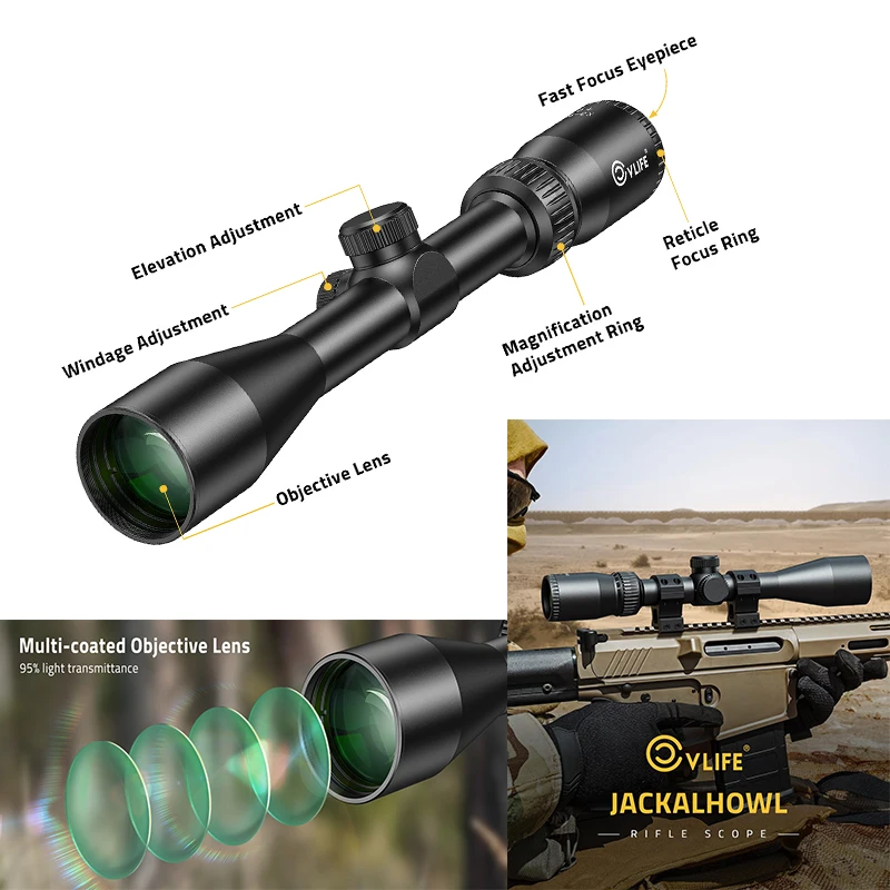 

CVLIFE 3-9x40 Rifle Scope Mil-Dot Reticle Optics Sight - 1-inch Tube Riflescope with Free 20mm Scope Rings for Picatinny Hunting