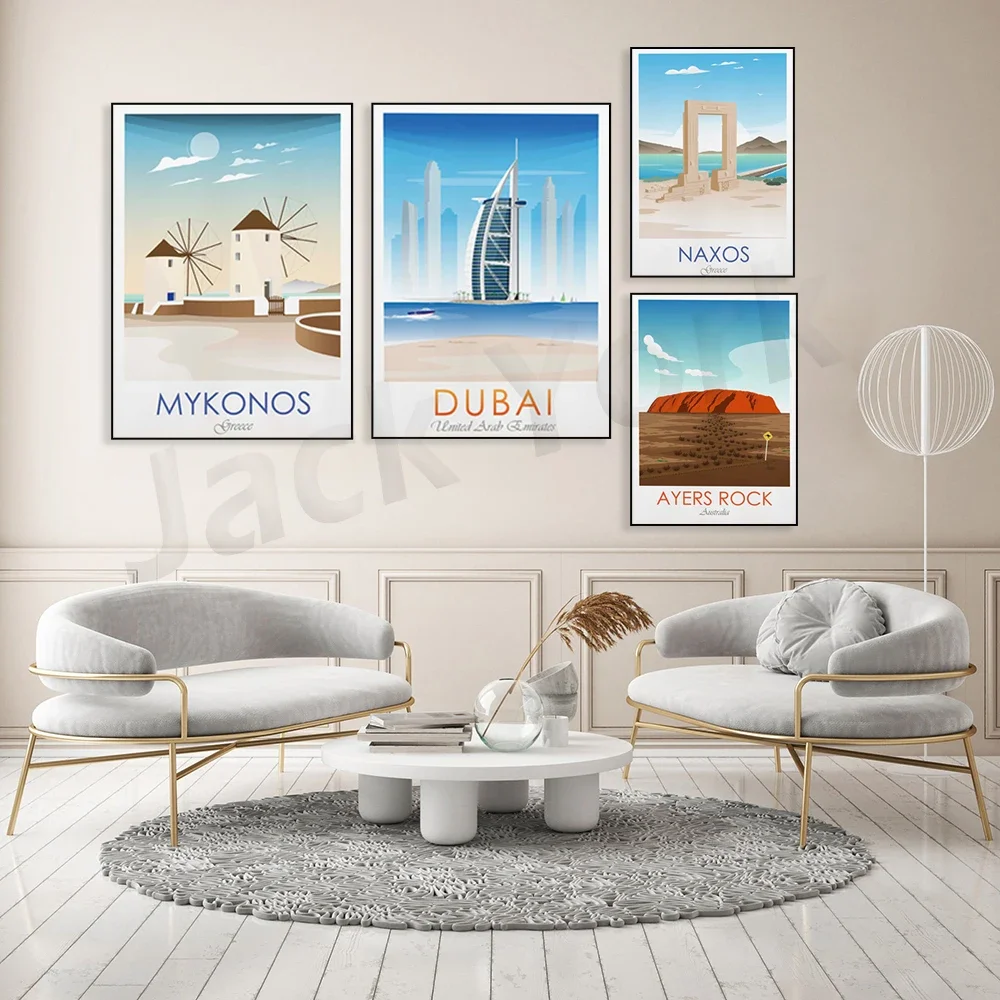 ميكونوس - سانتوريني - واشنطن دي سي. - شاطئ كروسبي - آيرز روك - Anglesey - طباعة ناكسوس بورتارا، ملصقات السفر