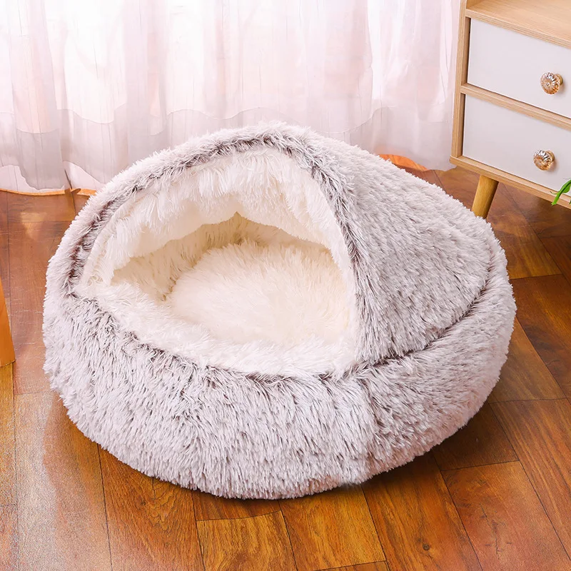 Nido para mascotas cálido de invierno con cubierta, almohadilla antipatadas con edredón, casa para perros, medio bolsa suave semicerrada, nido para gatos, accesorios cálidos para gatos
