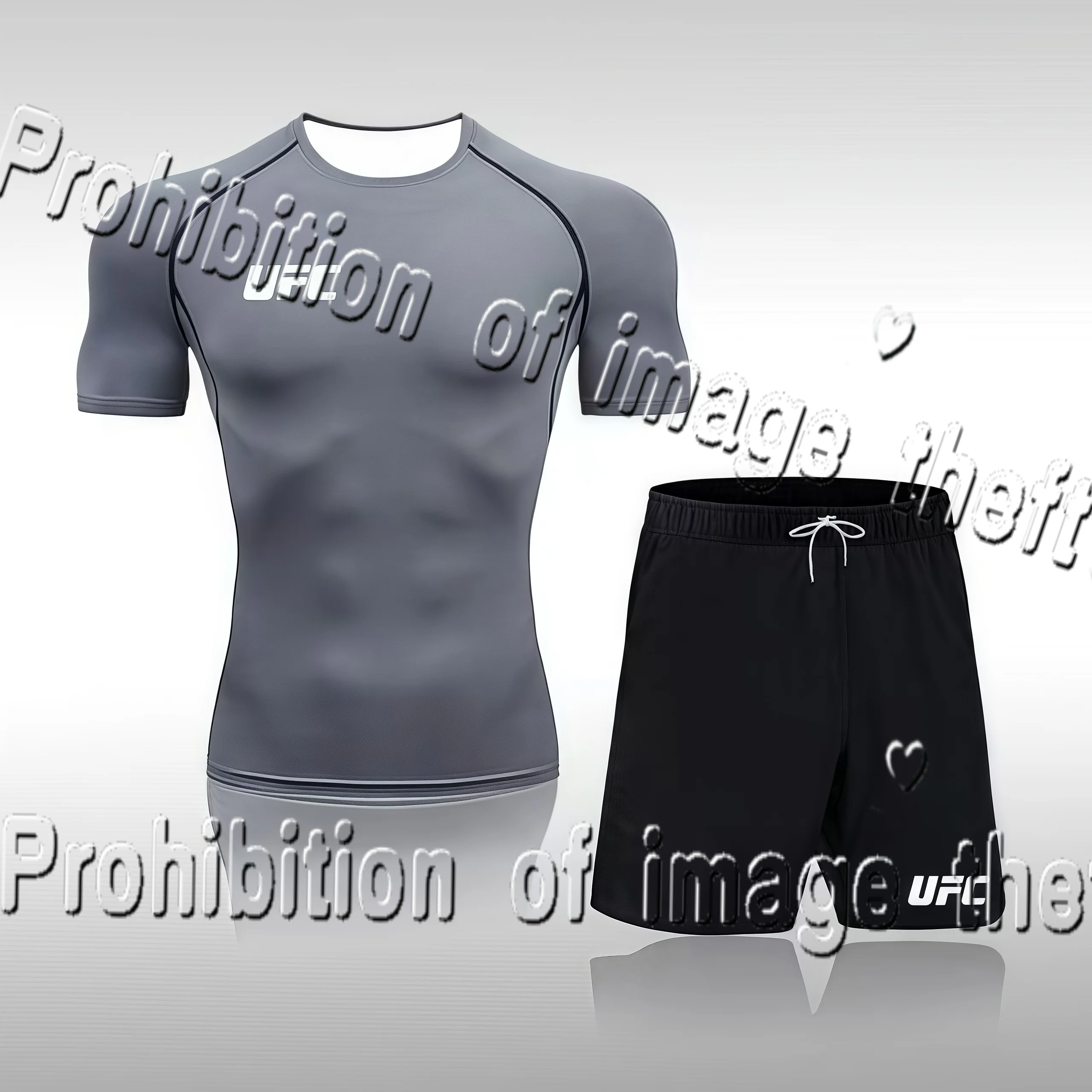 

UFC Fighting Boxing, комплект из 2 предметов, мужские минималистичные спортивные шорты с короткими рукавами, быстросохнущие модные шорты большого размера