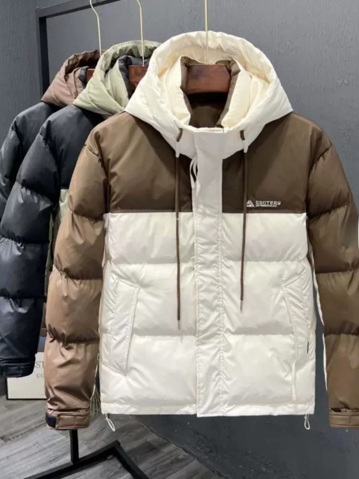 

High Quali Thiened White Du down Hooded Jaet Men's Casual Versatile Winter Warm Outerwear Polyester Fiber Youth Faion