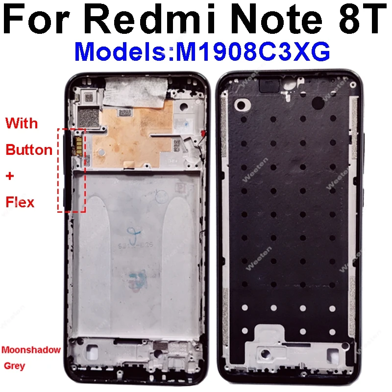 LCD Middle Frame Housing For Xiaomi Redmi Note 8T Front LCD Cover Middle Frame With Earpiece Speaker Mesh Sidekey Flex Cable