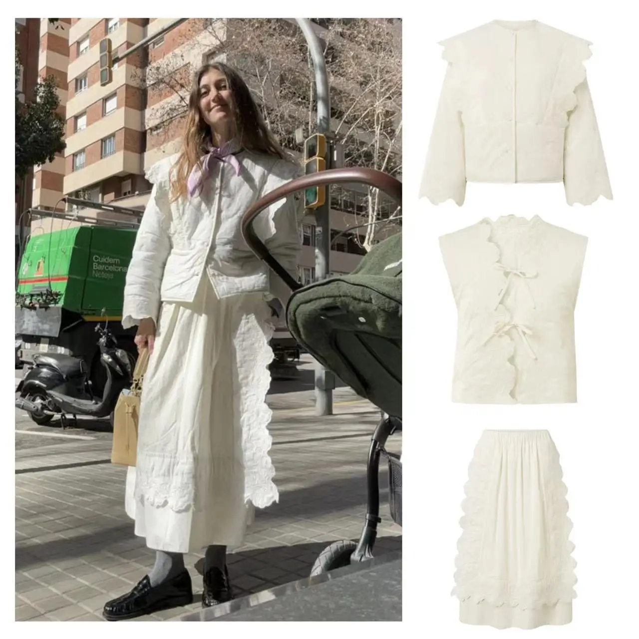 

Nordic Style Embroidered Cotton Jacket Long Sleeve Elastic Skirt Women's Loose Fit Shirt French Style Warm Pure Cotton