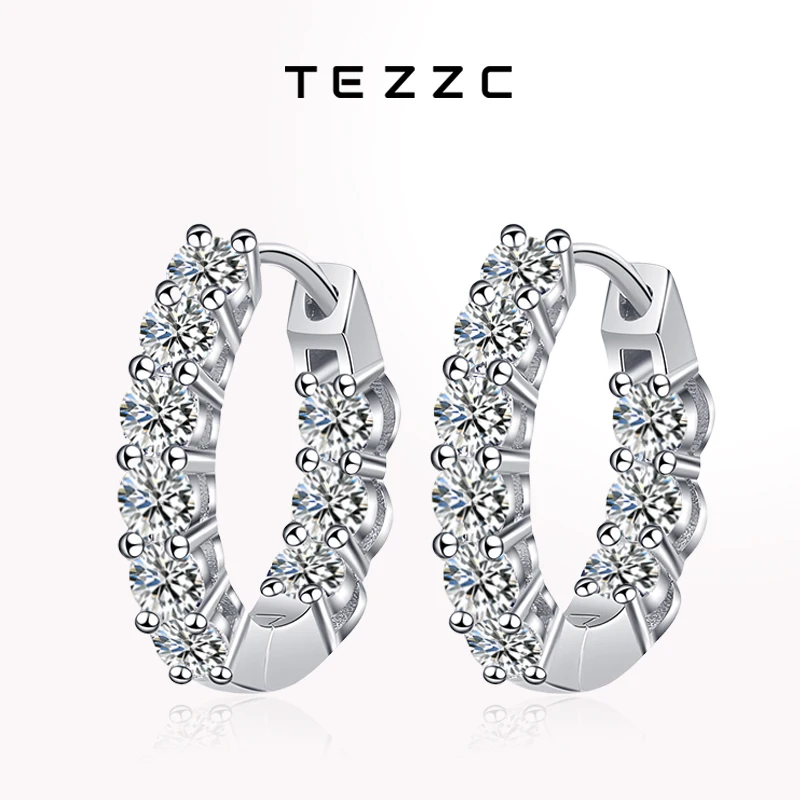 Tezzc 3mm D Color Moissanite Hoop Earring 925 Sterling Silver Plated with Gold Plated Earrings for Women Party Wedding Jewelry