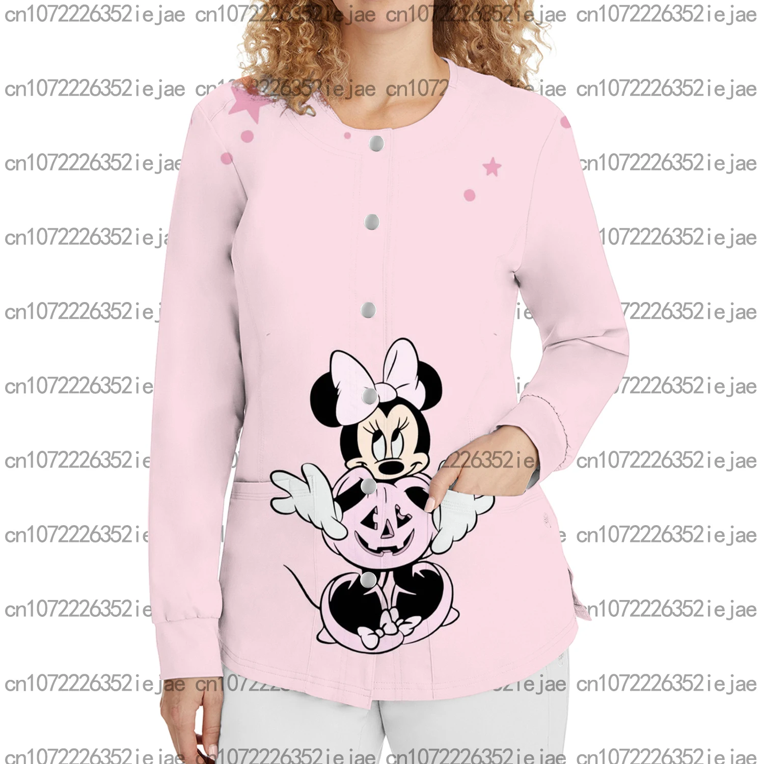 سترة جراحية طويلة جدًا للجنسين مطبوعة على شكل ميكي ماوس للهالوين، سترة طبية مقاس سترة علوية