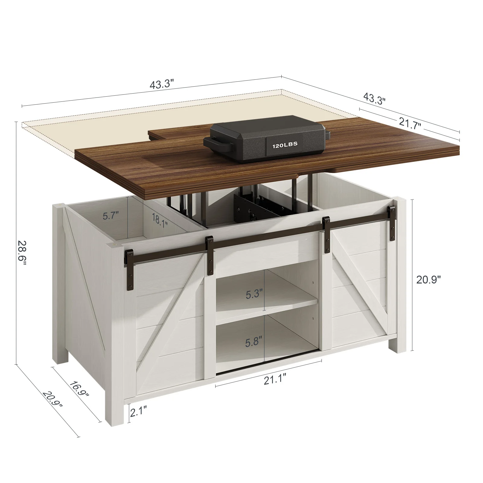 Farmhouse Lift Top Coffee Table with Sliding Barn Door,Rustic Center Table with Hidden Storage Compartment,Storage Coffee Table