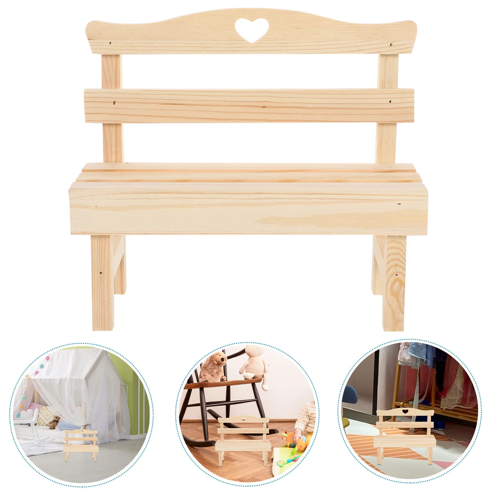 

Creative Wooden Mini Bench Pine Craft Decor For House Miniature Garden Bedroom Adorable Home Room Ornament Lightweight