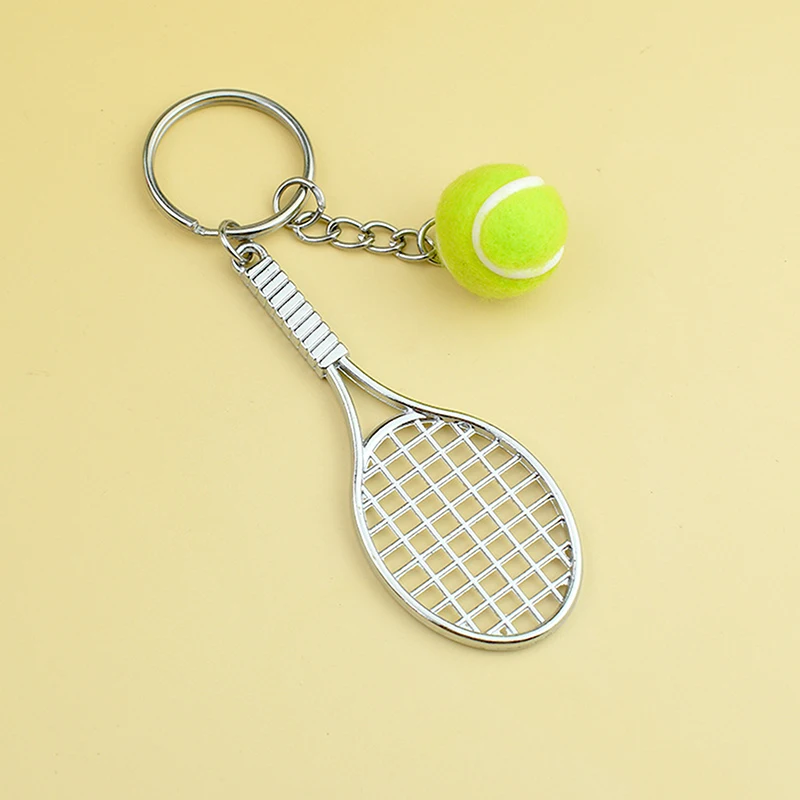 Fashion Funny Tennis Racket Pendant Keychain For Women Men Cute Sports Keyring Creative Backpack Decoration Accessories Gifts